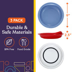 Special Supplies Adaptive Spill-Proof Scoop Plates- Dishes with Wall for Disabled, Elderly Adults with Special Needs from Parkinson's, Dementia, Tremors- 3 Pack (White, Blue, Red)