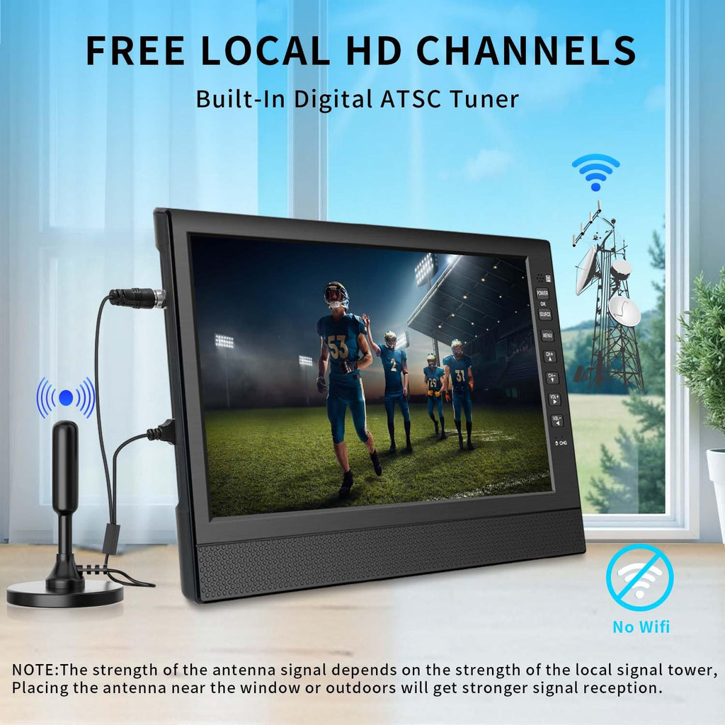 Feihe 12 Inch Small TV, Portable TV with HD Display, Antenna,HDMI,AV,USB Ports, Built-in Digital Tuner and Compact Design for Kitchen, RV, and Travel