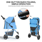 Pet Stroller for Small Dogs 10 lbs, Dog Stroller for Medium Dogs 30 lbs, Cat Strollers for 2 Cats, 3 Wheels Foldable Jogger Puppy Stroller with Storage Basket and Cup Holder, Blue Polka Dots