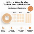 Extra Large Hydrocolloid Roll 2” x 20ft with Easy-Tear Perforations + 120 Precut Pimple Patches – Hydrocolloid Bandage Tape, Ultra Absorbent, Water Proof, Wound Care, Hydrocolloid Dressing