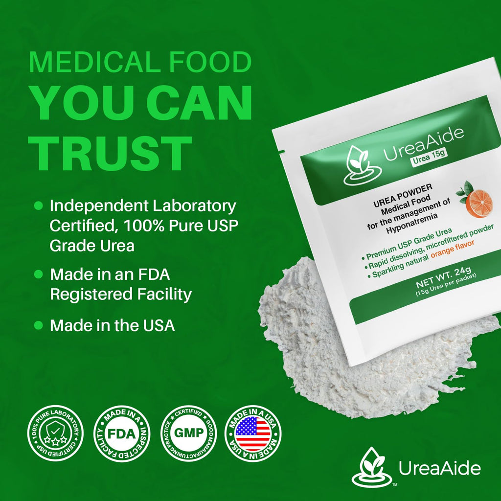 KidneyAide UreaAide Urea Powder Sparkling Natural Orange Flavor for Low Sodium 15 Packs Urea Powder for Hyponatremia, SIADH, Nephrologist Invented 100% Medical Grade Urea 15 gram Urea Per Packet