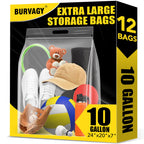 BURVAGY 10 Gallon Extra Large Bags for Storage, 24"x 20”Resealable Clear Bags with Handle, 4 Mil Thick,XL Heavy Duty for Clothes Pillow Travel Organization Moving, Double Zipper Seal, 12 Pack