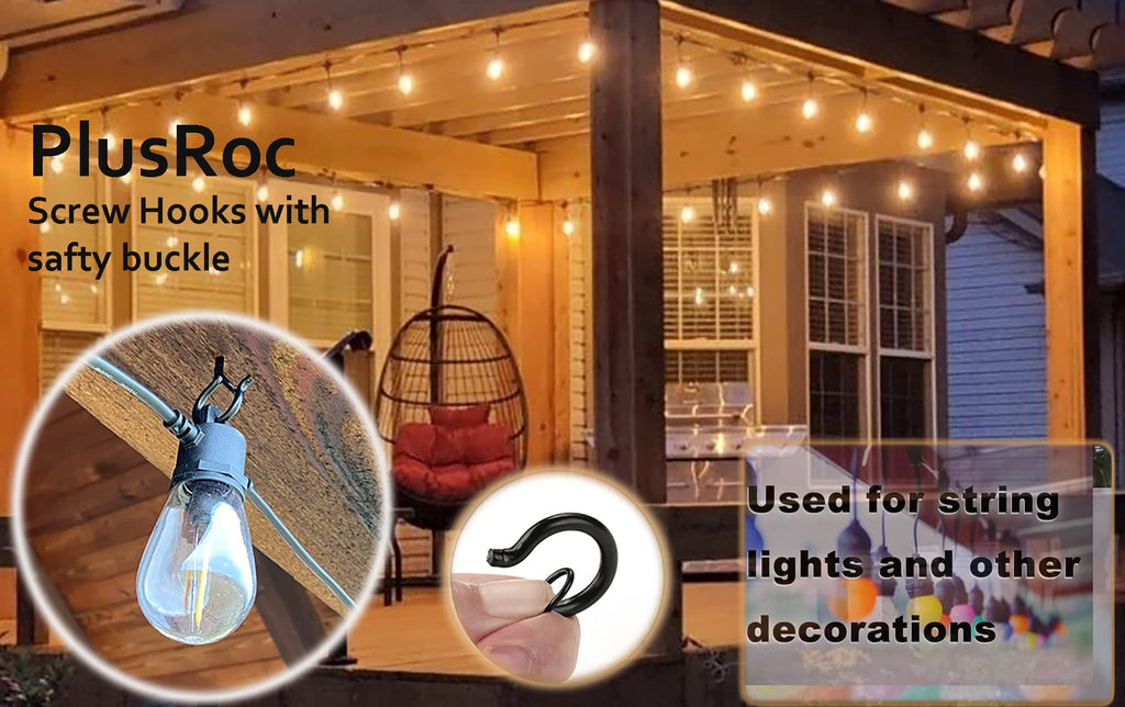 PlusRoc 20 Pack Screw Hooks for Hanging Plants Outdoor Lights(Black)
