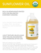 velona USDA Certified Organic Sunflower Oil - 64 Fl Oz | 100% Pure and Natural Carrier Oil | High Oleic, Refined| Cooking, Skin, Hair, Body & Face Moisturizing