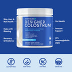 Designer Wellness, Pure Bovine Colostrum Superfood Powder, Gut Health & Bloating, Immune Support, Skin & Hair, Gluten & Fat-Free, Unflavored, 30 Servings