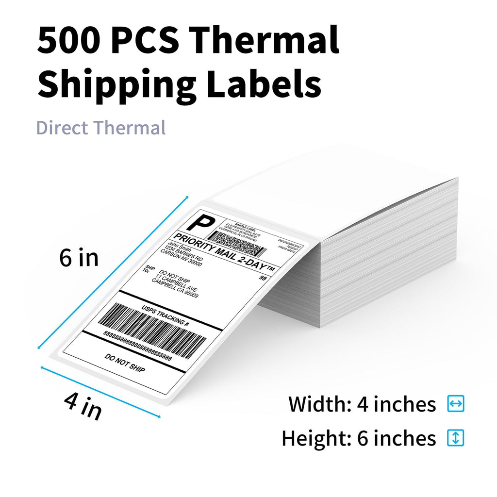 KNAON Thermal Shipping Labels - 500 Pack of 4x6 Fanfold Direct Thermal Labels with Strong Adhesive, Commercial Grade Quality