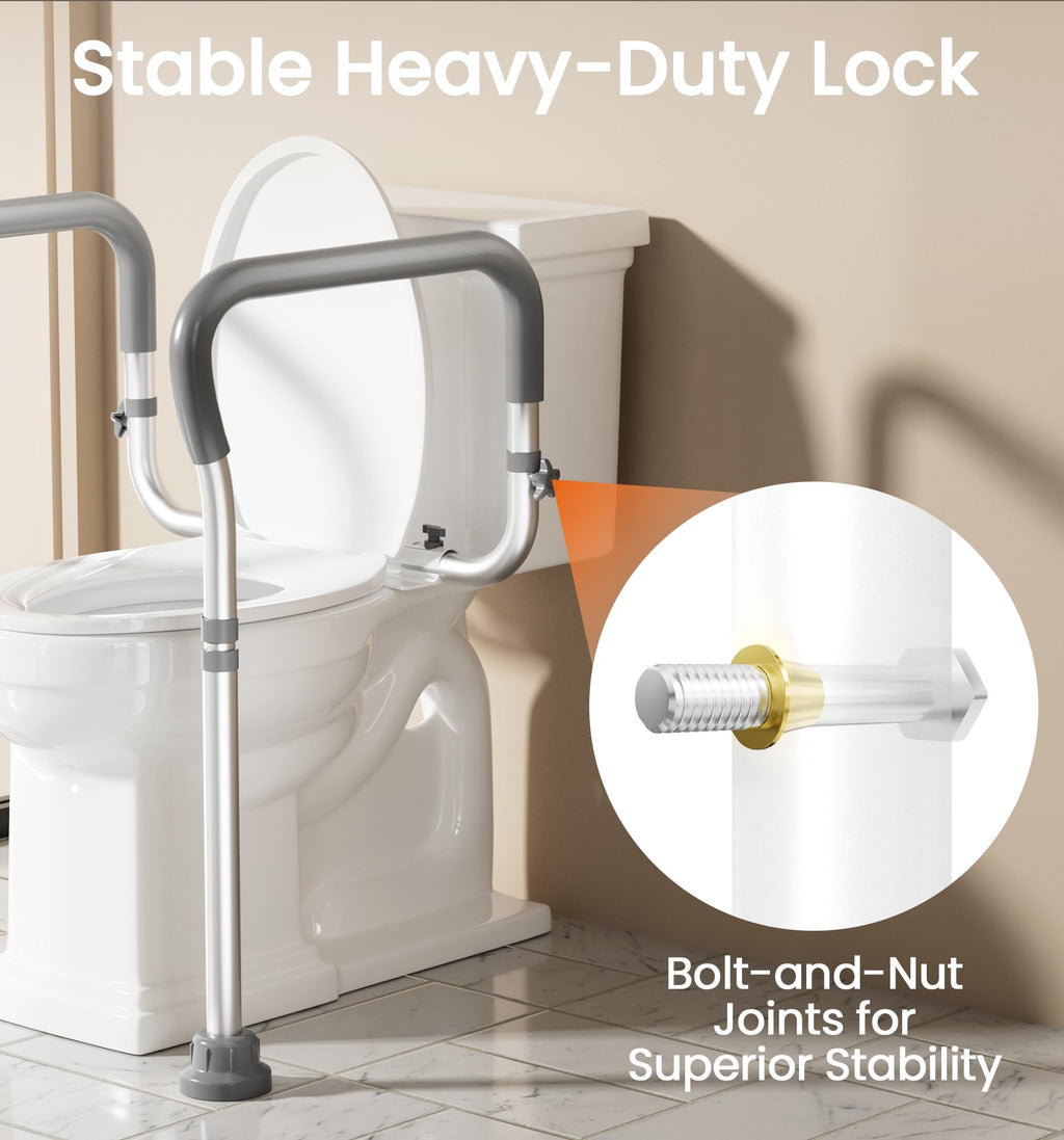 HOMLAND Toilet Safety Rail for Seniors with Adjustable Height & Width, Toilet Safety Frame with Handles, 350LB Toilet Support Rail for Handicap and Disabled, Grey