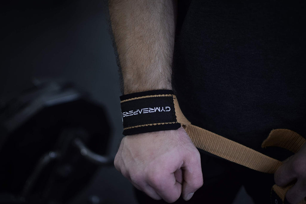 Gymreapers Lifting Wrist Straps for Weightlifting, Bodybuilding, Powerlifting, Strength Training, & Deadlifts - Padded Neoprene with 18" Cotton (Desert Tan)