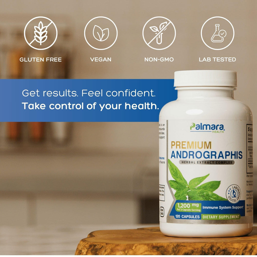 Palmara Health Premium Andrographis Paniculata Extract 1,200mg with 100mg Andrographolides Vegan Capsules for Immune & Digestive Support, Non-GMO, Gluten Free, Herbal Dietary Supplement