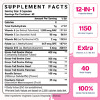 12-In-1 Beef Organ Supplement for Women - Beef Liver, Uterus, Kidney, Heart, Pancreas, 5 Vitamins & 2 Herbs, Hormone Balance, Menstruation, Energy, Immune - 100% Grass Fed, Pasture Raise - 120 Caps