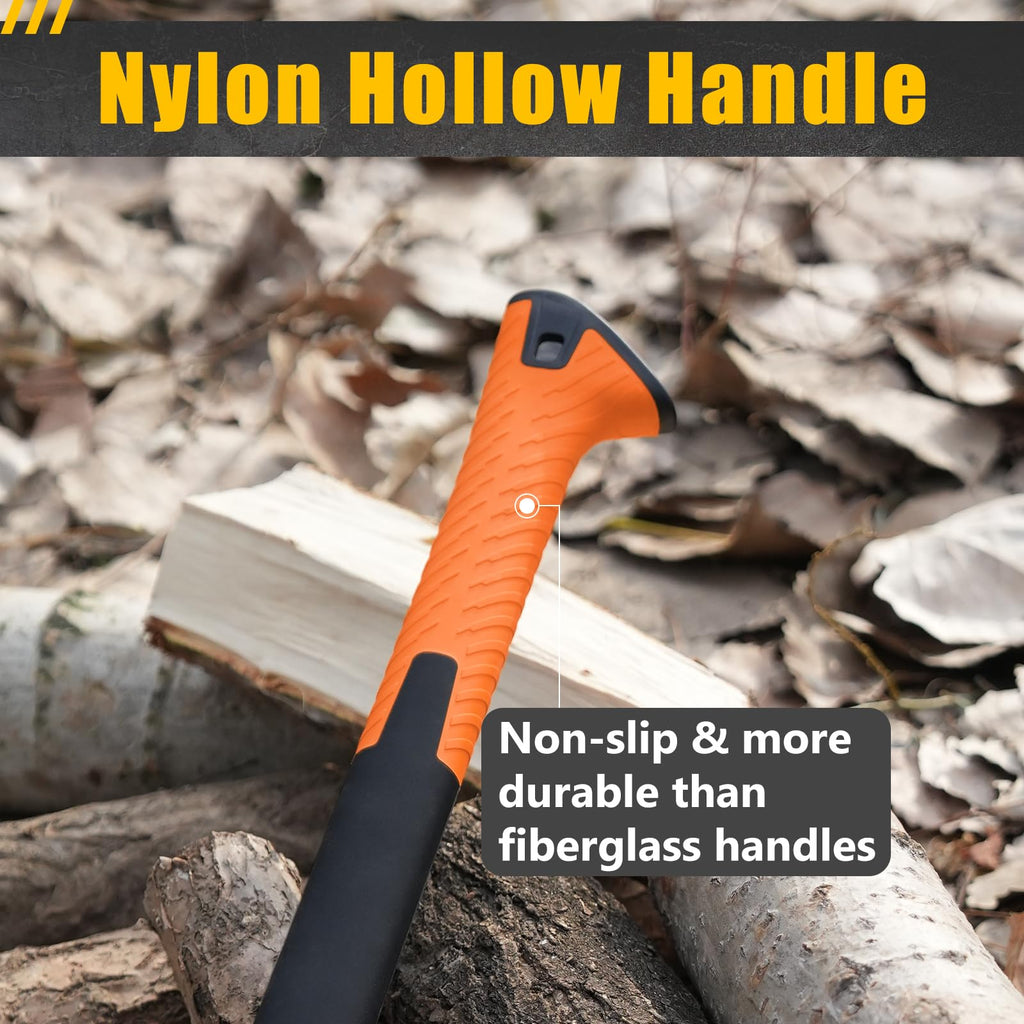 X17 Wood Splitting Axe, 24” Camping Outdoor Hatchet for Wood Splitting and Kindling, Forged Carbon Steel Heat Treated Hand Maul Tool, Nylon Hollow Handle Shock Reduction Handle