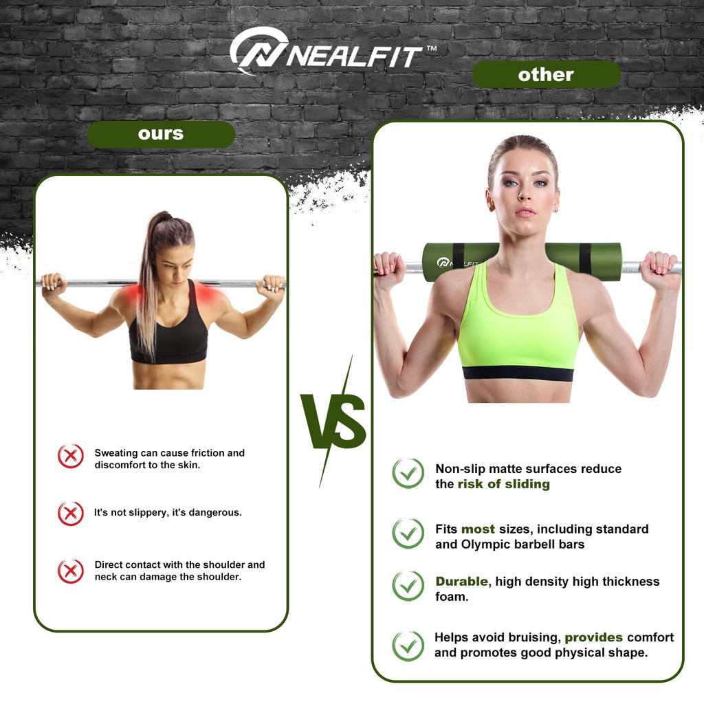 NEALFIT Barbell Pad Squat Pad for Squats���Squat Bar Pad���Great for Weightlifting,Lunges and Hip Thrusts���Foam Sponge Pad���Fit Standard and Olympic Bars Perfectly (Army Green)