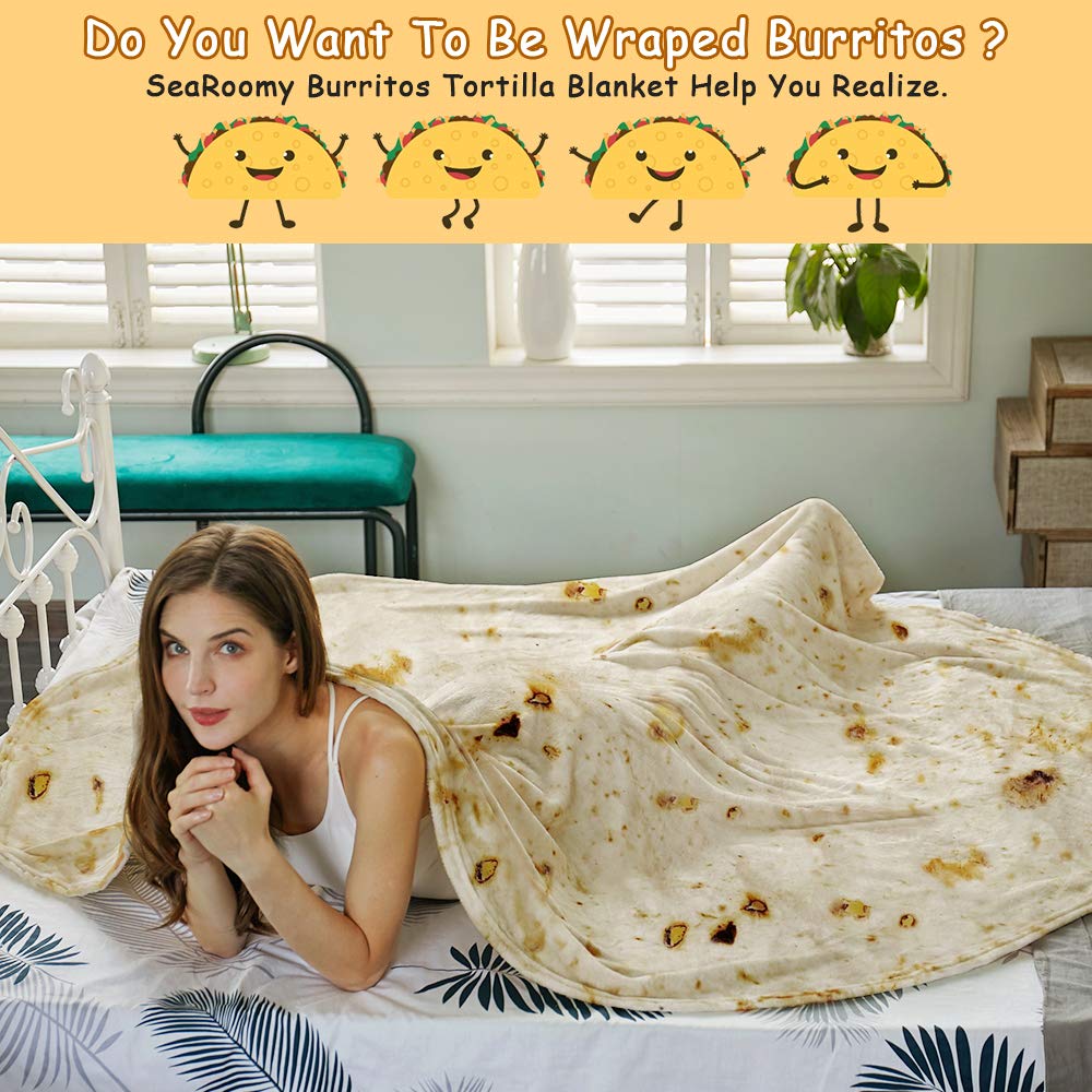 SeaRoomy 60 inches Burrito Tortilla Blanket, Funny Food Throw Blanket