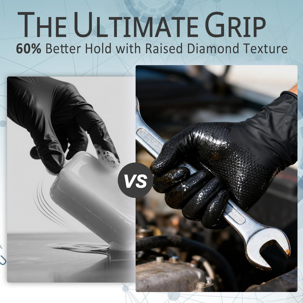 PROMEDIX P Heavy Duty Nitrile Gloves with Diamond Texture 8 Mil Non-Medical Disposable Glove Latex Free Powder Free Industrial -Black,L