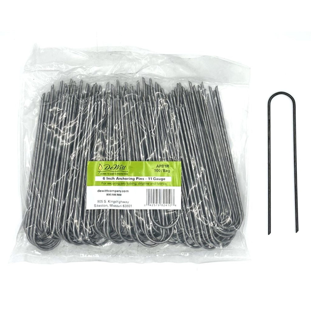 DeWitt 6 Inch U-Shaped Rounded Top Steel Anchor Pins, Garden Staples for Weed Barrier, Mats, Tarps, Garden, & Outdoor Landscaping, 100 Count, Silver