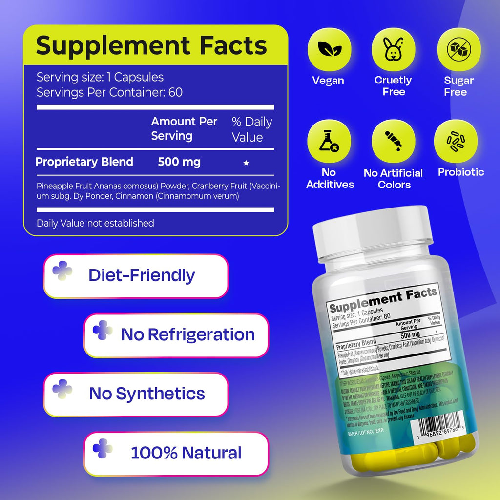 Pineapple Probiotics for Men – 625mg Sweet Spot Formula with Pineapple Extract, Cranberry & Cinnamon, Supports pH Balance & Freshens Taste, 60 Capsules, Made in the USA