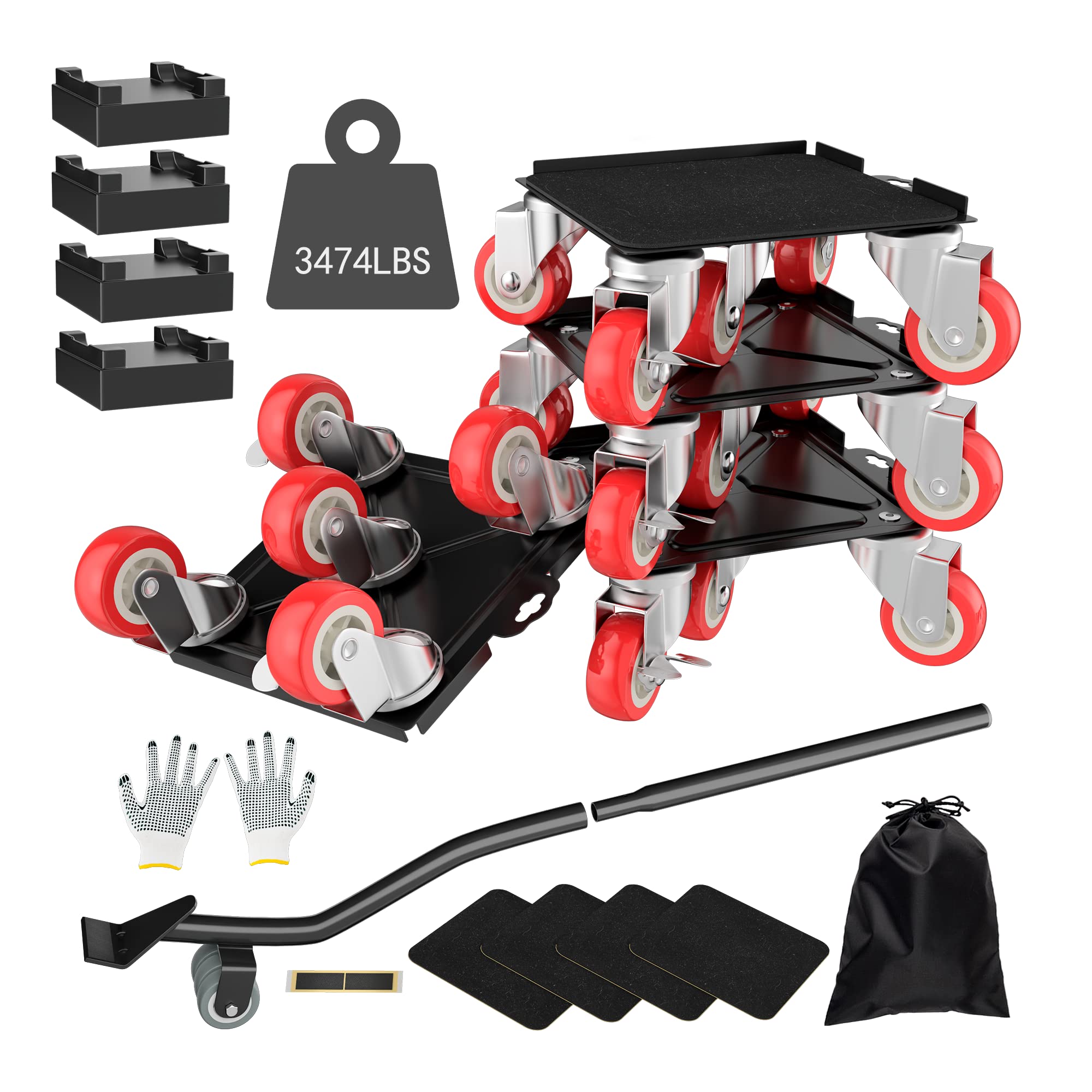 MYUEA Furniture Dolly,Furniture Movers with 5 Wheels,Carbon Steel Panel Heavy Duty Dolly,Maximum Load 3474LBS,Furniture Lifter with 5 360° Rotatable Rubber Universal Wheels(Black,6.89x6.9 in)