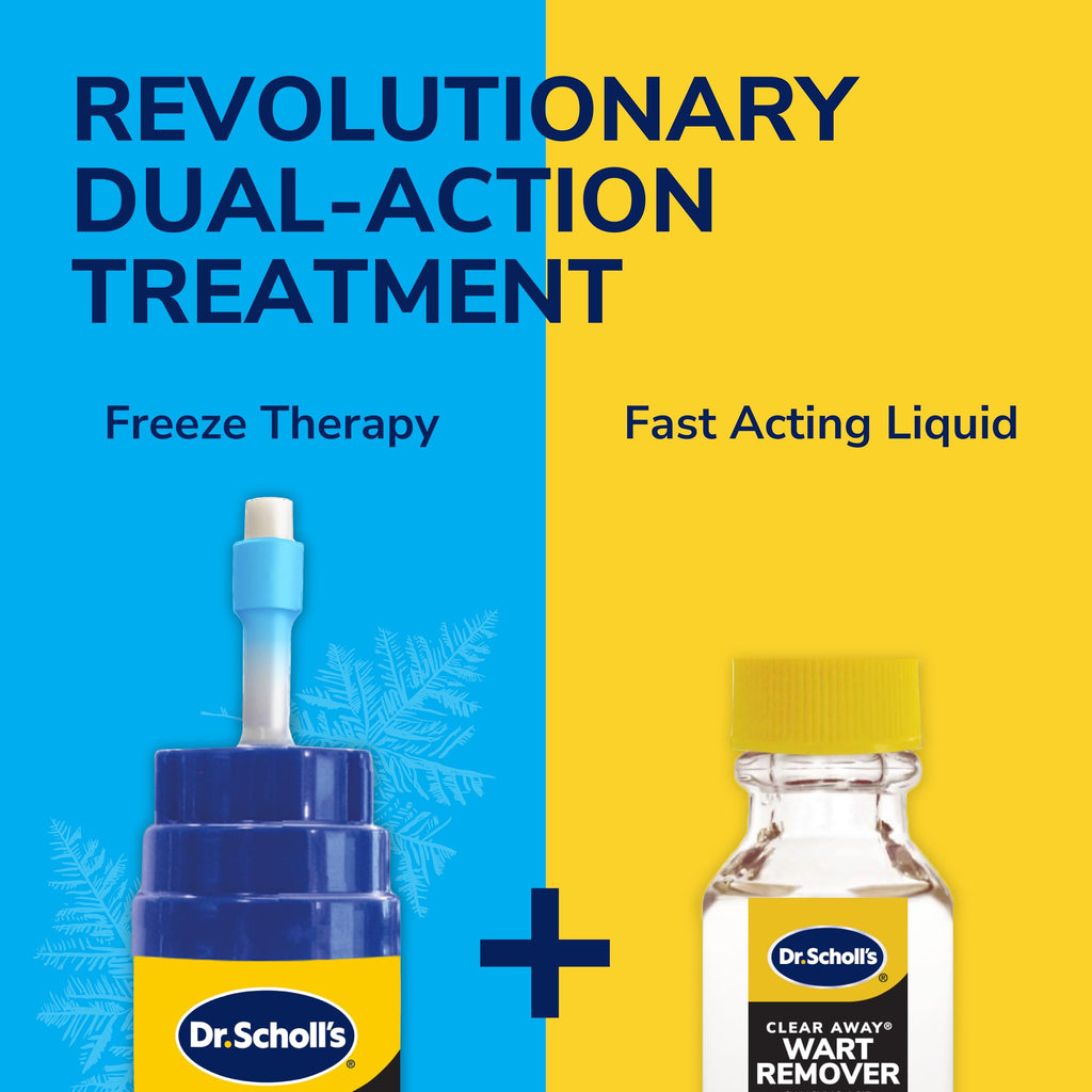 Dr. Scholl's Dual Action Freeze Away Wart Remover, 8 ct – Twice as Effective as Freezing Alone on Larger Warts, Fast-Acting Treatment for Common and Plantar Wart Removal, Safe to Use on Kids Ages 4+