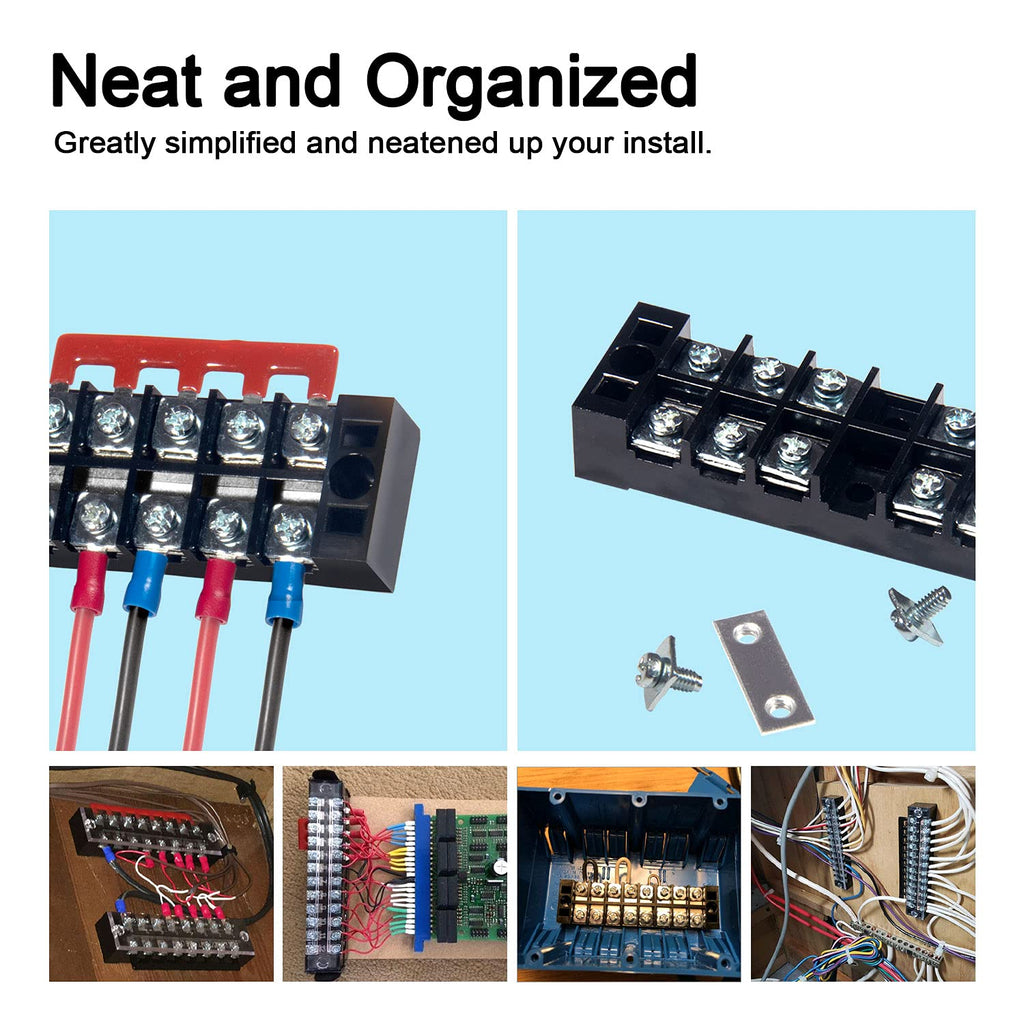 Terminal Block, 8/10/12 Circuit 600V 25A Dual Row Screw Terminal Strip 6Set