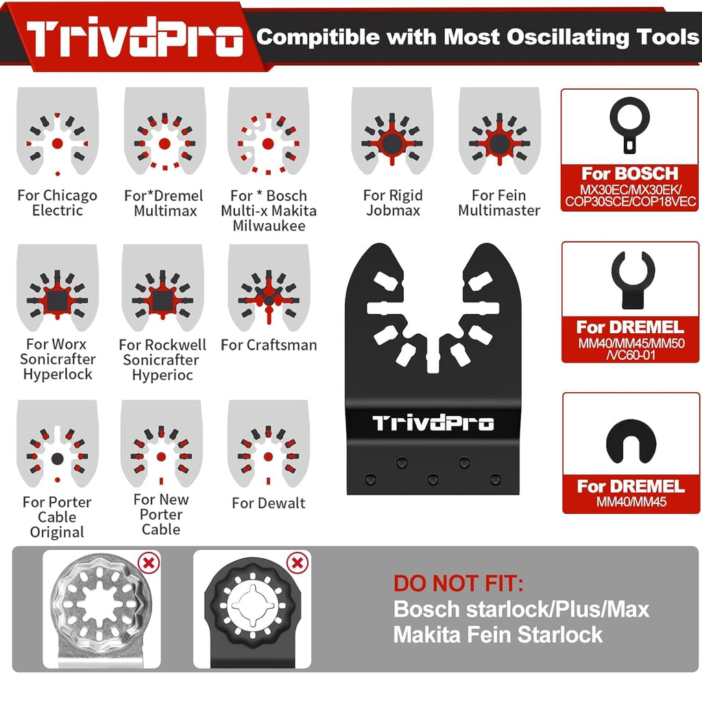 TrivdPro 52PCS Oscillating Saw Blades, Professional Universal Titanium Multitool Blades for Wood Plastics Metal, Quick Release Multi Tool Blades Kits Fit Dewalt Ryobi Milwaukee Rockwell Fein