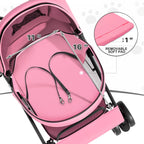 MoNiBloom 4 Wheels Pet Stroller, Easy-Fold Puppy Cage Jogger Stroller with Sun Cover, Pad and Rear Storage Bag, Breathable and Visible Mesh for Small/Medium Pets up to 22 lbs, Pink