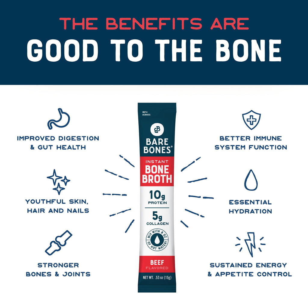 Bare Bones Beef Bone Broth Instant Powder Mix Packets 16 Pack