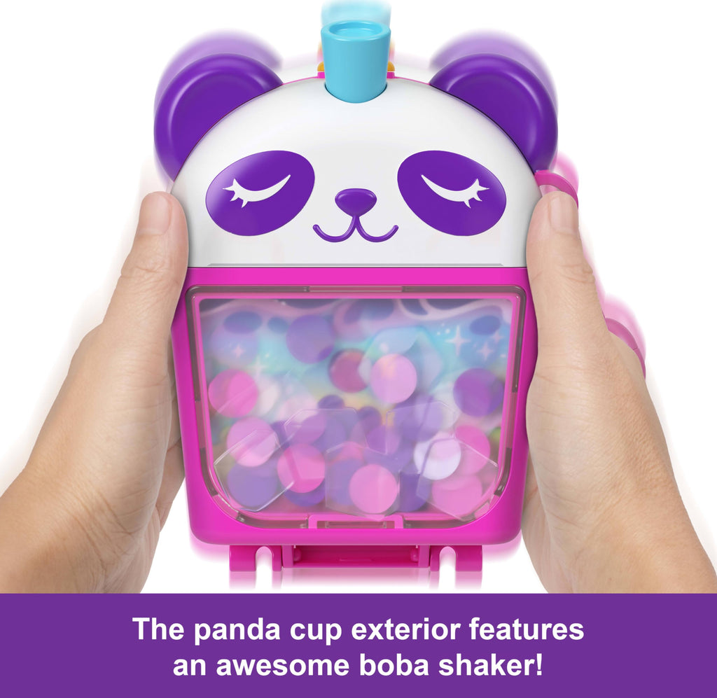 Polly Pocket Dolls & Playset, Bubble Tea Panda Compact, Animal Toy with 2 Micro Dolls, Pet Panda & Food Accessories