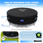 Holiwei 12 Ft Round Pool Cover with Reflective Strips, 420D Swimming Pool Cover for Above Ground Pools, Solar Cover with Drawstring and Ground Nails for Dustproof, UV Protected