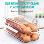 RoskDeewat Egg Holder for Fridge, Automatic Rolling Egg Container for Refrigerator, Stackable Fridge Organizers and Storage with Lid, Clear Plastic Egg Dispenser & Tray (2 Tier)