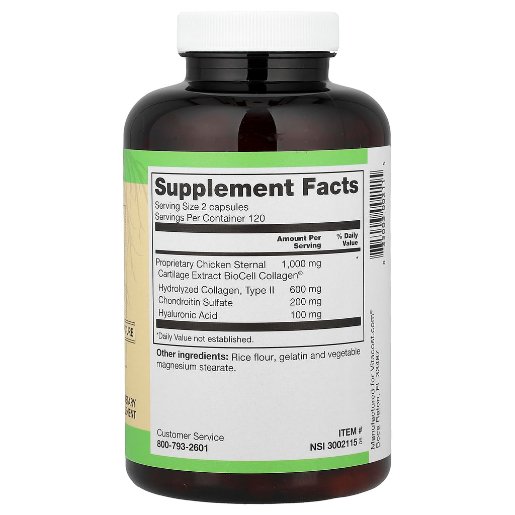 Vitacost ROOT2 BioCell Collagen With Hyaluronic Acid -- 100 Milligram Per Serving - 240 Capsules