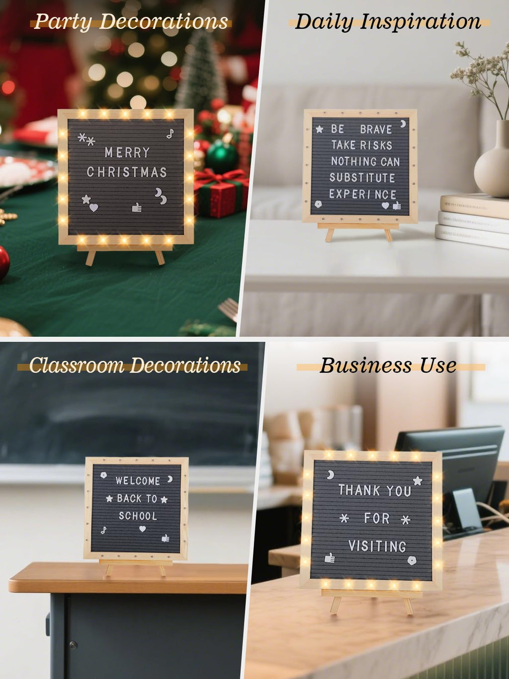 Changeable Felt Letter Board with LED Lights - 10��10" Message Custom Signs & Wood Stand & 450 Letters, Poster Board for Christmas/Pregnancy/Baby Announcement/Classroom Wall Decor Gifts, Grey