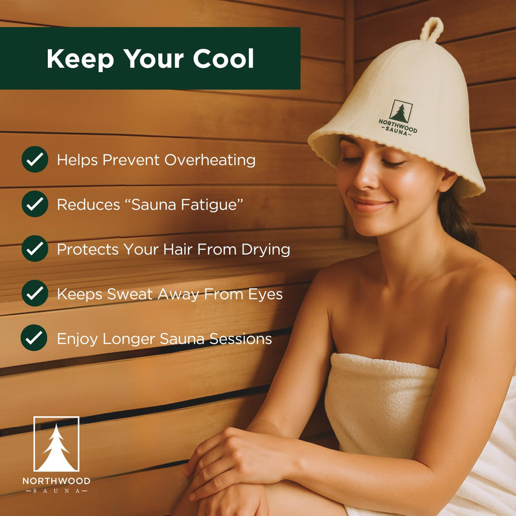 Northwood Sauna - Sauna Hat - 100% Wool Felt - Banya Hair Cap for Men & Women - One-Size-Fits-All - Soft Beige