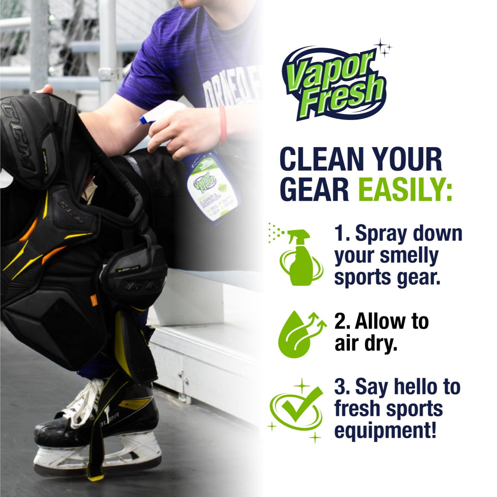 Vapor Fresh Sports Cleaner and Deodorizer - For Boxing Gloves, Sports Pads, Helmets, Gym Bags, Gym Equipment and More - Naturally Powered By Plants, 16 Fl Oz (3-Pack)