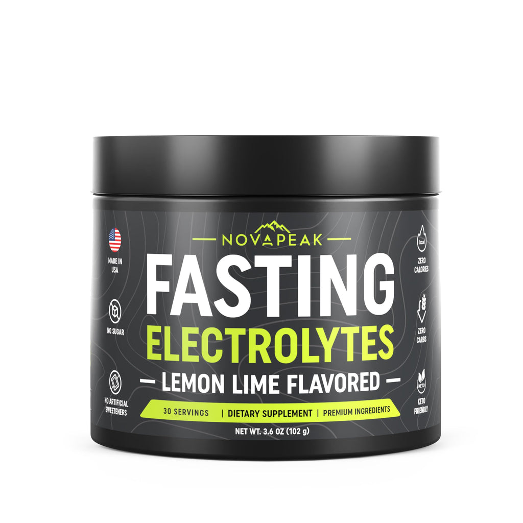 NovaPeak Fasting Electrolytes - Fast Hydration & Fasting Salts - Electrolytes for Fasting - Fasting Supplement - 30 Servings, Lemon Lime