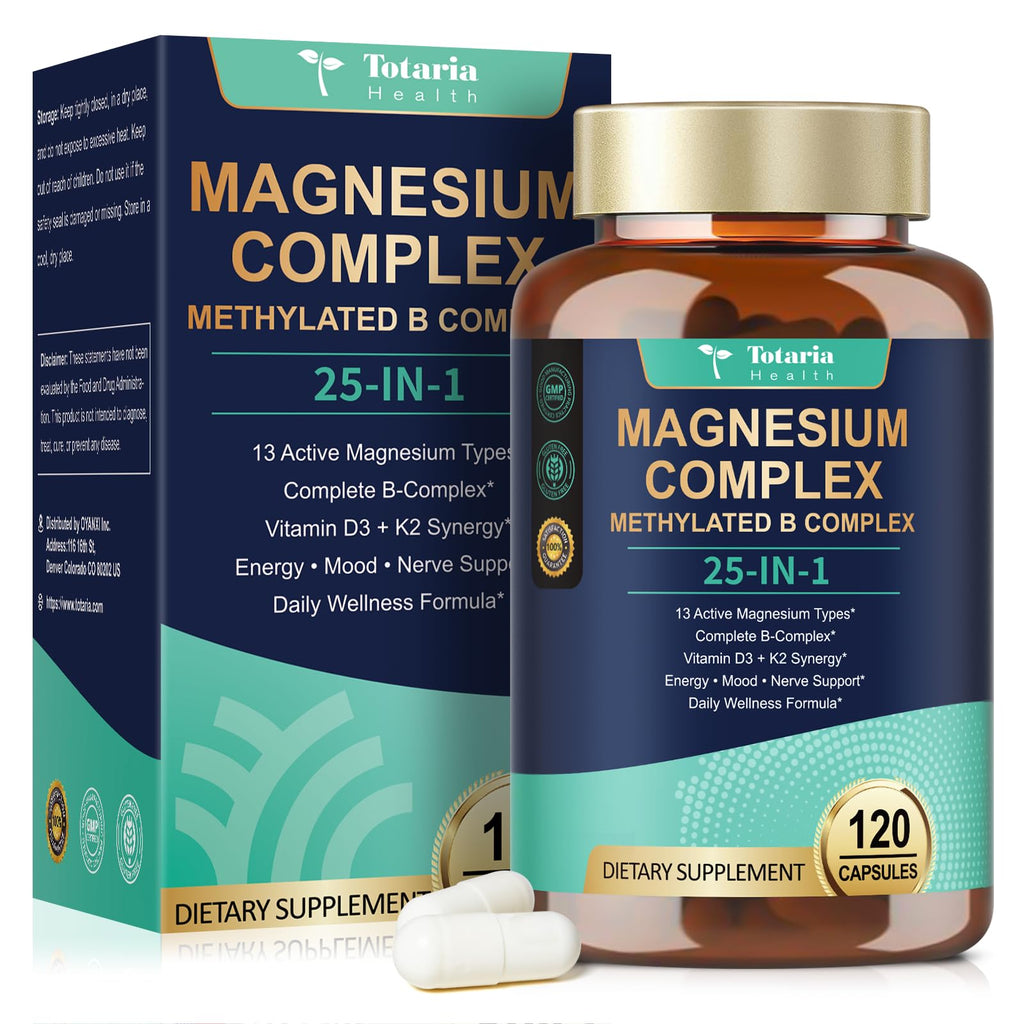 25-in-1 Magnesium Complex with Methylated B Complex, 120 Vegan Capsules per Bottle, 2 Bottles