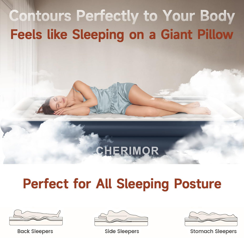 King Size Air Mattress with Built-in Pump, 18in Raised Heavy Duty Inflatable Bed, 1000lbs Maxs, Fast Inflatable Blow up Mattress with Carry Bag, Air Bed for Camping Sleepover Guest Room