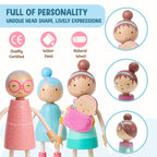 Giant bean Wooden Family Dolls Set of 7 for Dollhouse, Dollhouse People Miniature Dollhouse Accessories Toy for Boys Girls Kids Pretend Play 3 Years up