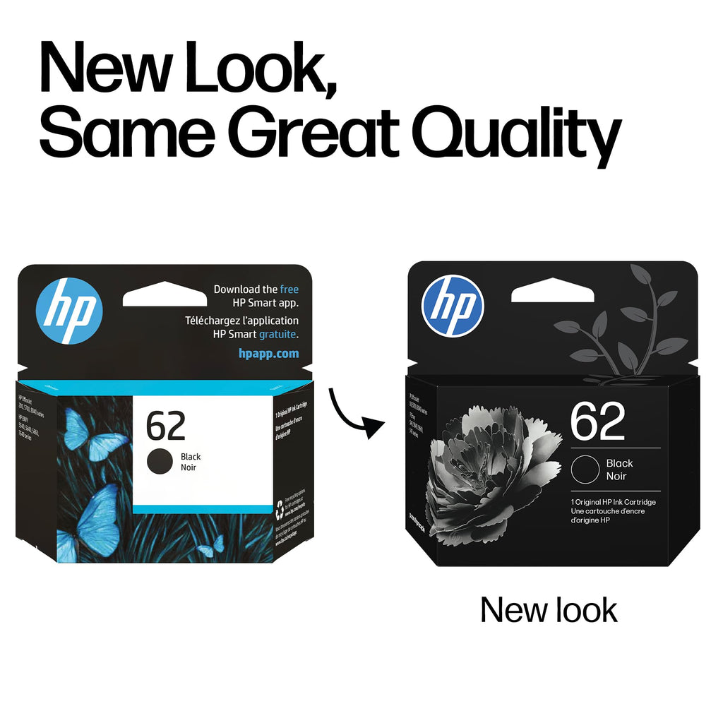 HP 62 Black Ink Cartridge | Works with Envy 5540, 5640, 5660, 7640, OfficeJet 5740, 8040, Mobile 200, 250 | C2P04AN | Packaging May Vary