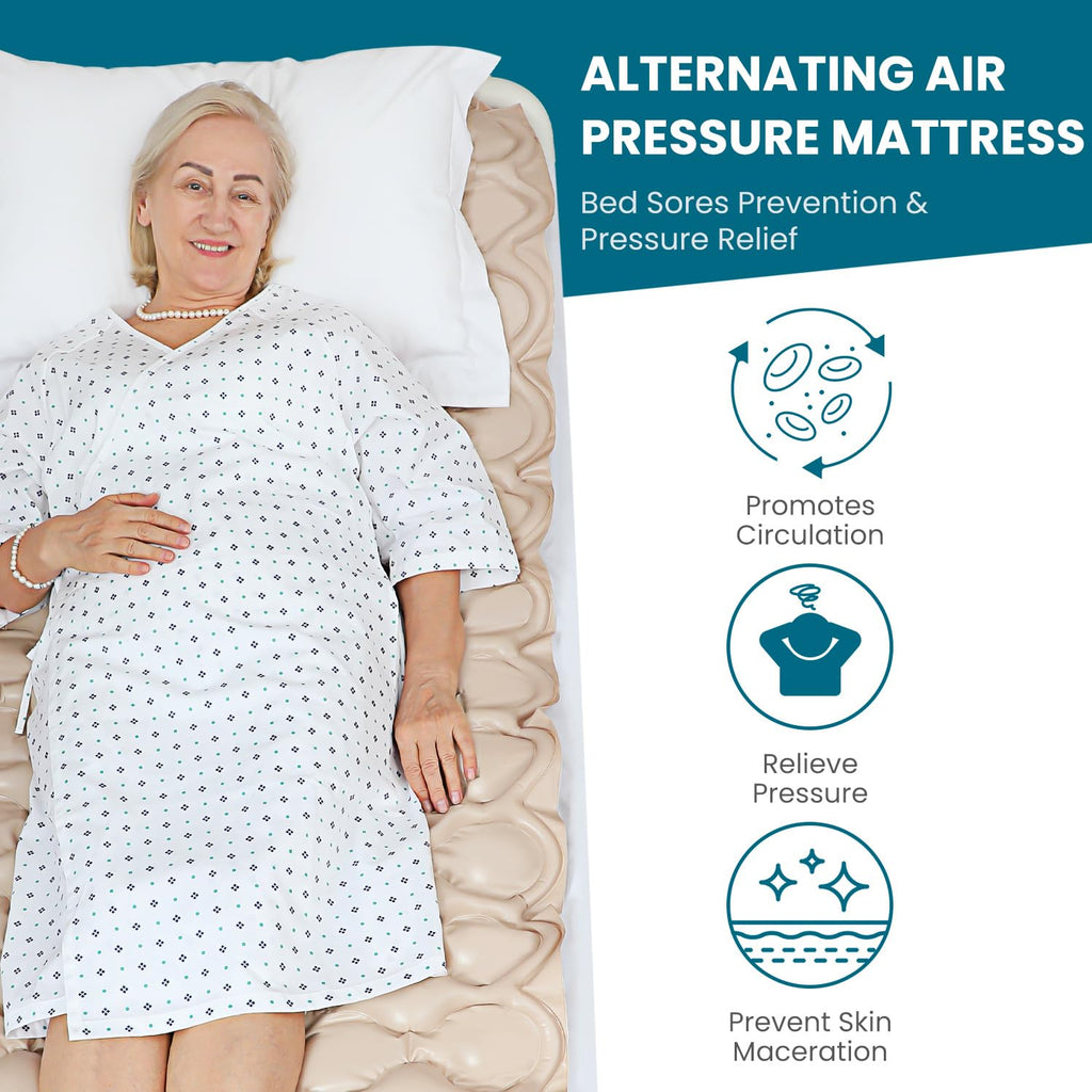 Kekoy Alternating Air Pressure Mattress Pad, Bed Sore Prevention, Hospital Bed Mattress Topper with Whisper Quiet Pump & Waterproof Heat Resistant Ulcer Cushion Pad for Home Use 75" x 35"-Beige
