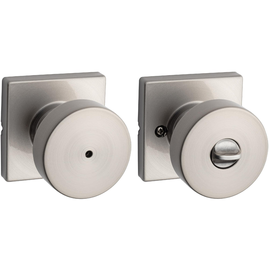 Kwikset Pismo Interior Privacy Door Knob with Lock, Door Handle For Bathroom and Bedroom, Satin Nickel Keyless Turn Lock Doorknob, with Microban Protection