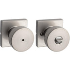 Kwikset Pismo Interior Privacy Door Knob with Lock, Door Handle For Bathroom and Bedroom, Satin Nickel Keyless Turn Lock Doorknob, with Microban Protection