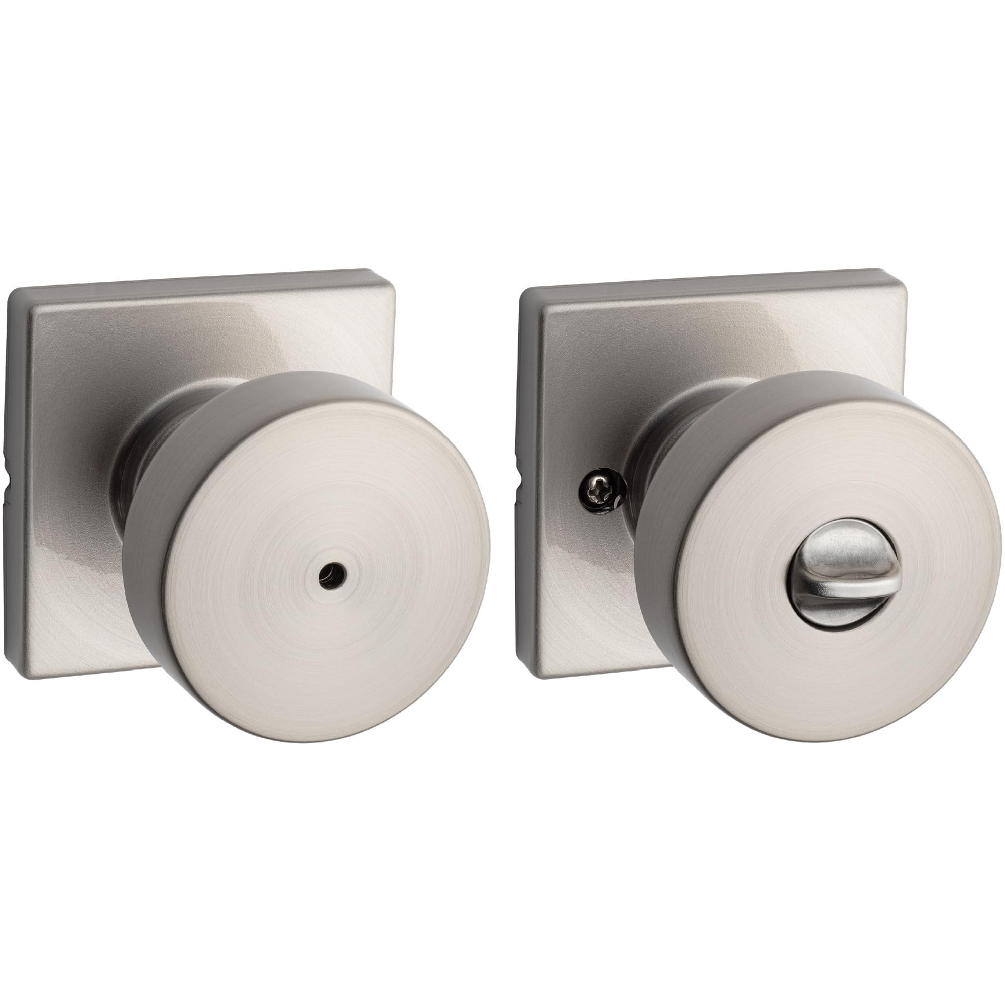 Kwikset Pismo Interior Privacy Door Knob with Lock, Door Handle For Bathroom and Bedroom, Satin Nickel Keyless Turn Lock Doorknob, with Microban Protection