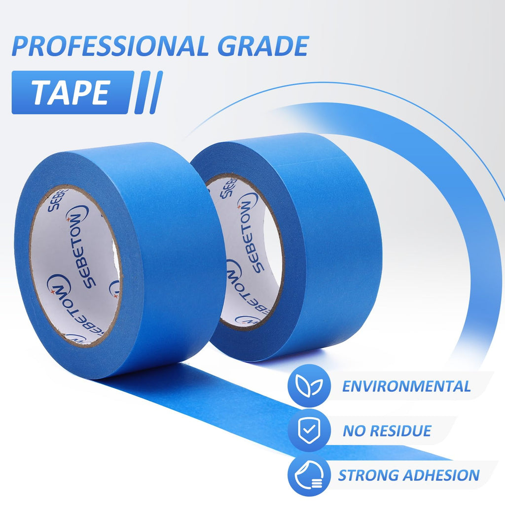 SEBETOW Blue Painters Tape 2 Inch Bulk - Blue Tape for Painting Automotive Walls Packing Removable NO Residue, Paint for Indoors & Outdoors, 2 Inches x 55 Yards x 5 Rolls