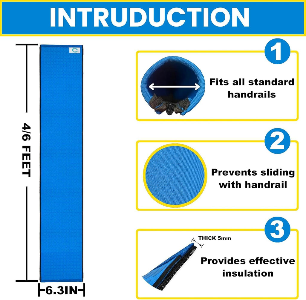 Pool Handrail Cover, 6 Feet Neoprene Zippered Pool Handle Covers, Slip Resistant Rail Grip for Swimming Pool Hand Railing Cover Blue