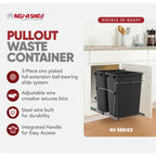 Rev-A-Shelf Double 35 Qt Pullout Trash Can for Base Kitchen Cabinets, Garbage Waste Bin System with Full-Extension Slides, Min Opening Width of 14.5", Black, RV-18KD-18C S