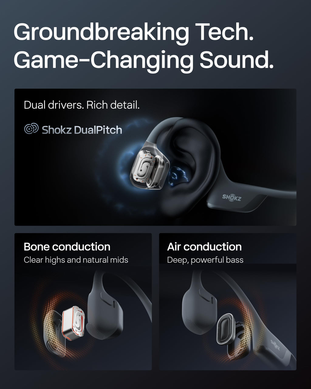 SHOKZ OpenRun Pro 2 Bone Conduction Bluetooth Sport Headphones, Black