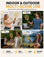 Electric Fly Swatter 2 Pack, Handheld Bug Zapper Racket for Mosquito & Insects, High Voltage Instant Kill, Lightweight Battery Powered Mosquito Zapper for Home, Patio and Camping