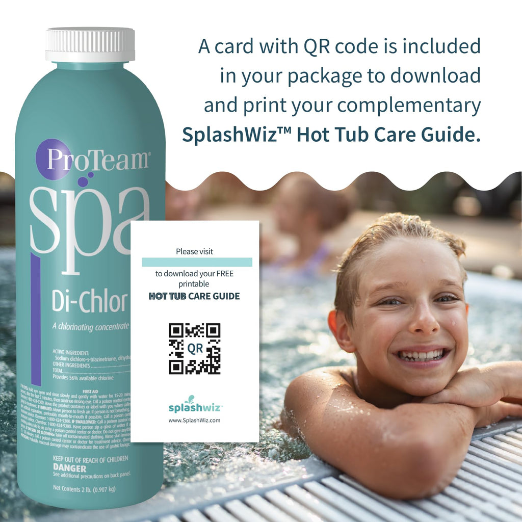 ProTeam Spa Di-Chlor - Hot Tub Chlorine for Hot Tubs and Spa Sanitizer for Hot Tub with SplashWiz Hot Tub Chemicals Care Guide - Made in USA (1 lb)