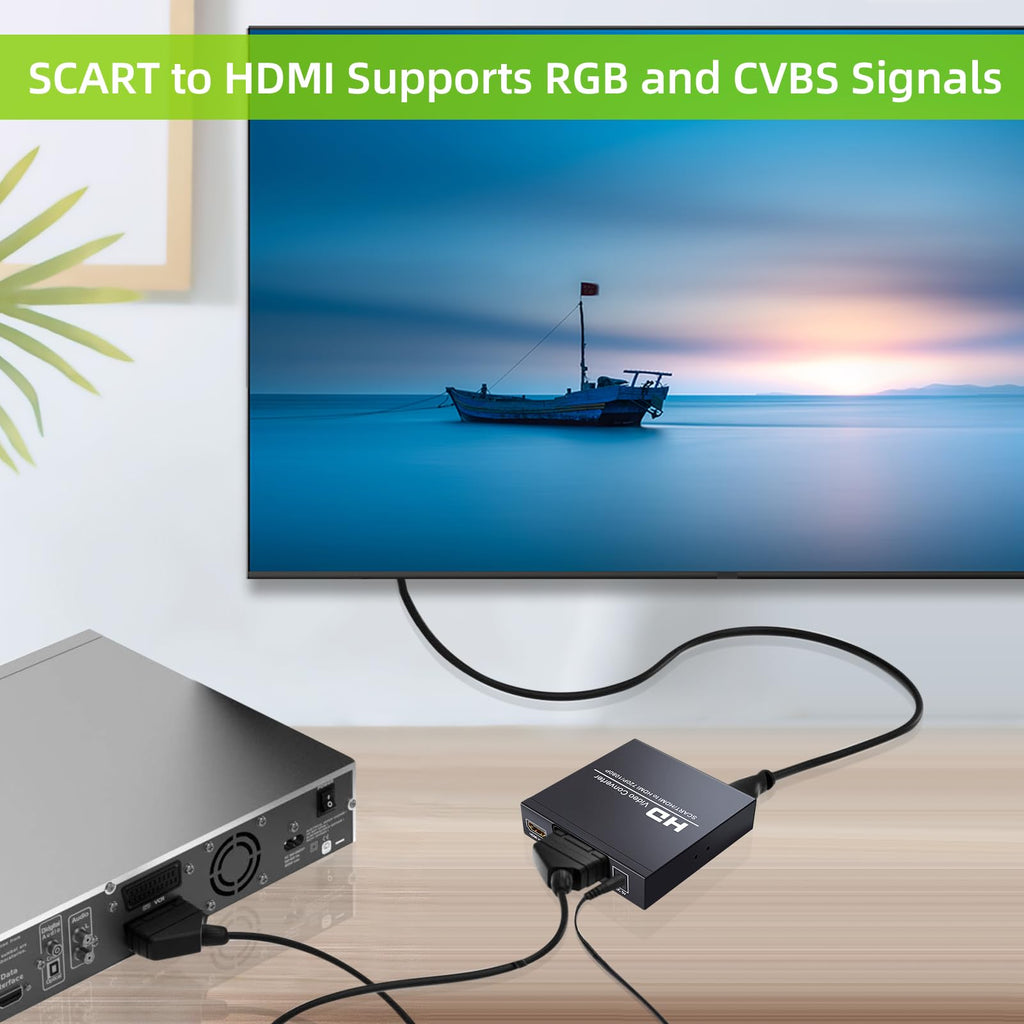 Scart Hdmi to Hdmi Video Converter Box 1080p Scaler 3.5mm Coaxial Audio Output for Game Consoles DVD