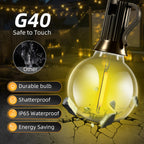 FUANXIEI 150FT Solar Lights Outdoor Waterproof: G40 45M Shatterproof Bulbs Patio Lights - Solar Powered Remote Control 3 Light Modes Dimmable Solar Light - Camping Backyard Garden Deck Outside Yard